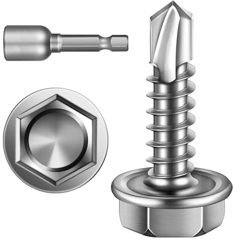 Wavanta Self Tapping Screws, 4.2 x 16mm Hex Washer Head Self Drilling Screws, 410 Stainless Steel Metal Screws, TEK Screws, Pack of 50