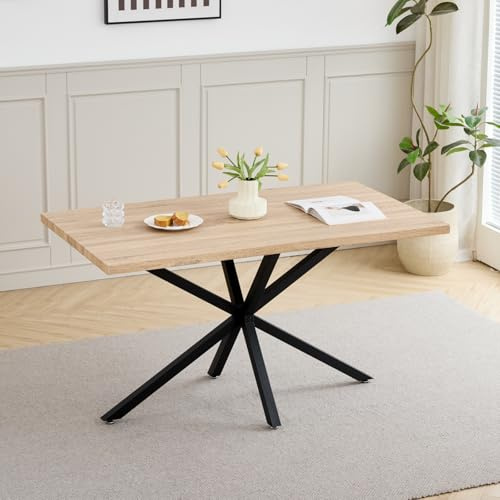 GrandCA HOME Table à Manger 140 cm, Table de Cuisine Moderne et Minimaliste, Quatre Pieds en Métal, Idéale pour Le Salon et la Salle à Manger, Marron Clair