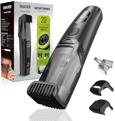kurtmark Vacuum Beard Trimmer for Men, Rechargeable Electric Mens Beard Trimmer with Adjustable Length Comb (1-20mm), Cordless Mustache Trimmer for Men with Built-in Vacuum for Facial, Sideburns