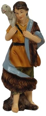 ZICOM Krippenfigur Miniaturfigur Hirte mit Schaf auf Schulter Höhe 13,5cm handbemalt Polyresin, Modellbau Puppenhaus