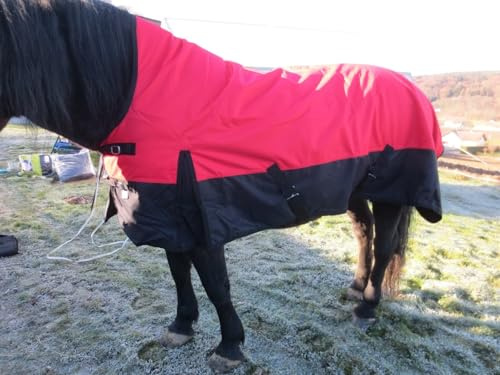 Pferdedecke Regendecke 1200D Highneck Fleecefutter abschwitzfunktion Regen-abschwitzdecke (Rot, 145 cm)