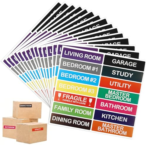 210 Pcs Moving House Labels, Coloured Packing Labels | Packing Tags Fragile Stickers for Storage Boxes, Moving House Essentials, 15 Sheets