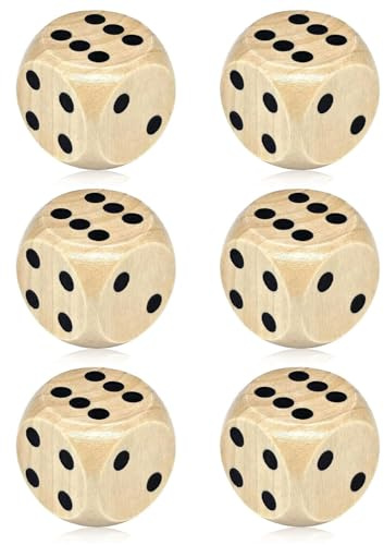 DAFNE Set di 6 dadi in legno, 25 mm, dadi grandi, blocchi di dadi extra, dadi in legno naturale, accessori per giochi di carte e giochi di società