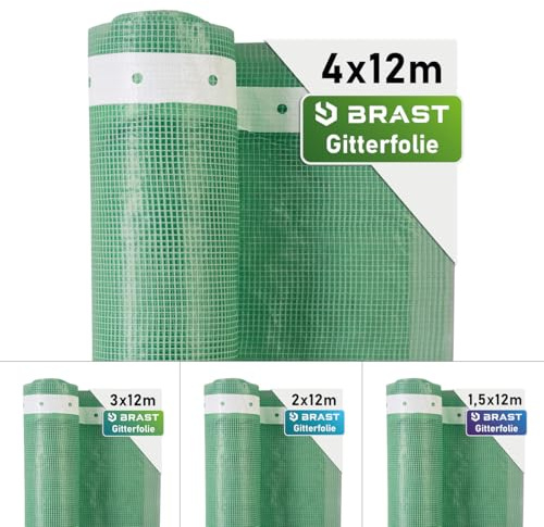 BRAST Gitterfolie Gewächshausfolie 250 g/m² | 20 Größen | Breite: 1,5–4m | Länge: 5–15m | Grün | verstärkter Nagelrand | UV-beständig lichtdurchlässig witterungsbeständig wasserdicht | 4x12m