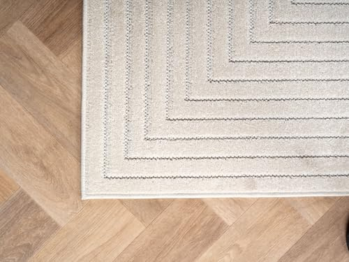 KADIMA DESIGN Teppich Creme 160x230 cm Balkon Terrasse Skandinavischer 3D-Design Wetterfest Waschbar Strapazierfähig Fußbodenheizung geeignet Schadstoffgeprüft | ENGADIN