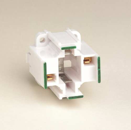 Leviton 26725-202 G24d-2 Base, 18W 2-Pin, 10mm Compact Fluorescent Lampholder, Vertical, Bottom Snap-In, Green Color Code, Quick-Connect 18AWG Solid or Str. Tinned, White Body