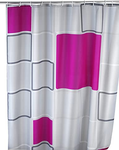 WENKO Anti-Schimmel Duschvorhang Abstract - Anti-Bakteriell, waschbar, mit 12 Duschvorhangringen, Polyester, 180 x 200 cm, Mehrfarbig
