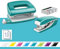Leitz Set con Mini Cucitrice e Perforatore, Capacità fino a 10 Fogli, Include Punti, Gamma WOW, Blu (Ghiaccio)
