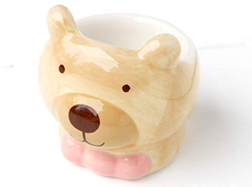 Redchocol8(R) Ceramic Brown Beige Bear Egg Cup Teddy Hand-Painted Cute Breakfast Pink Kids (1)