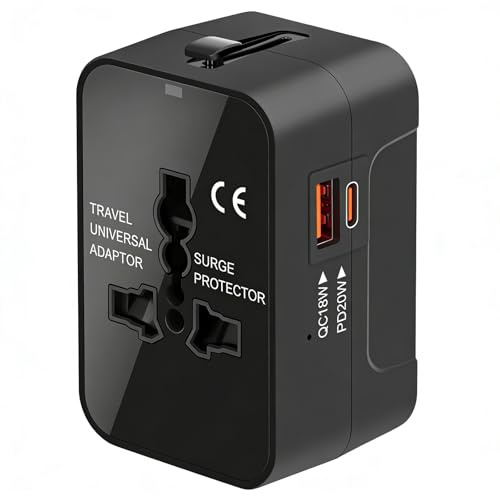 Universal Travel Adapter Worldwide, GaN Fast Charging with PD 3.0 USB-C & USB-A Quick Charge Ports, All-in-One International Power Plug Adapter Converter AC Wall Charger for Europe USA UK AUS Black