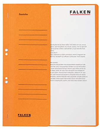 Original Falken 50er Pack Ösenhefter. Made in Germany. Aus Recycling-Karton mit halbem Vorderdeckel und Behördenheftung für DIN A4 orange Hefter Sammelmappe Blauer Engel