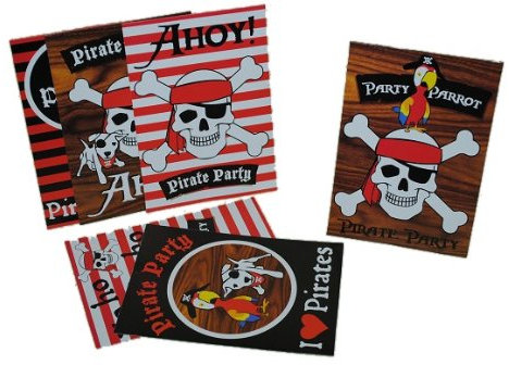 alles-meine.de GmbH 6 TLG. Set Einladungskarten Pirat Piratenparty - Party Einladung Karte Totenkopf für Jungen Schatzsuche