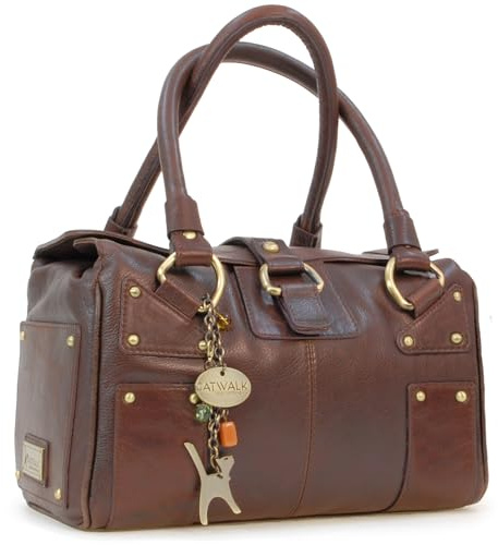 Catwalk Collection Handbags - Damen Leder Henkeltasche - Handtasche Mittelgroß mit Viele Fächer - Claudia