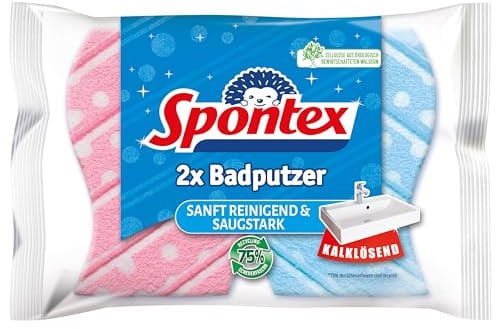 Spontex Badputzer Badschwämme, geeignet für alle Flächen im Bad, extra griffige Form, Farbe nicht frei wählbar, 1 x 2 Stück