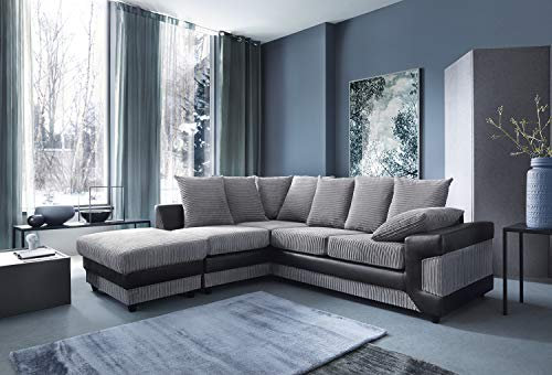 Abakus Direct | Dino Jumbo Cord Sofa in Black & Grey (Corner Left)