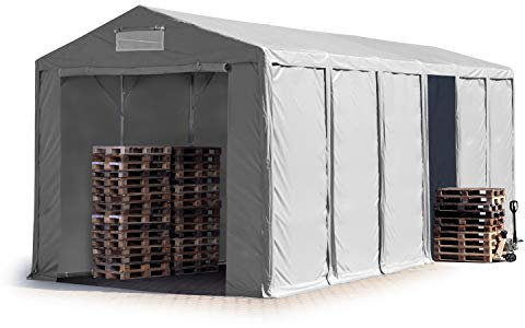 TOOLPORT Tendone deposito 6x12 m Tendone Industriale Tendostruttura con Altezza Laterale 4m Grigio telone in PVC 850 N Impermeabile utilizzo continuativo con Apertura con Cerniera