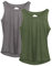 icyzone Damen Yoga Sport Tank Top Rückenfrei Fitness Oberteil ärmellos Shirts, 2er Pack (M, Grau/Dunkelgrün)