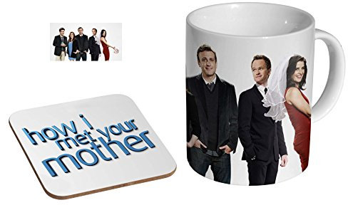 Keramik-Kaffeetasse mit Untersetzer, mit Aufschrift How I Met Your Mother