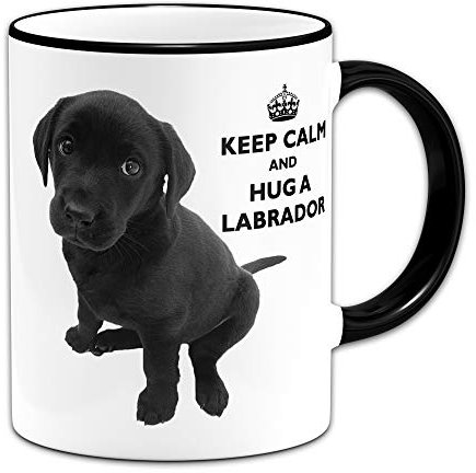 Keep Calm and Hug A Labrador (Black) - Gift Mug + Black Handle/Rim
