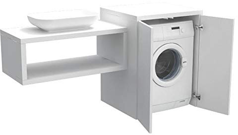 VE.CA - Mobile bagno coprilavatrice Stoccolma con ante - Mobile Coprilavatrice - Mobile lavanderia - Colore Bianco Frassinato - Arredo casa - Ottime finiture in legno - Made in Italy