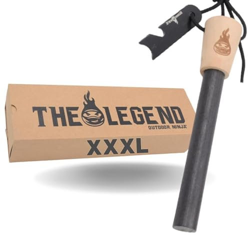 OUTDOOR NINJA Feuerstahl The Legend XXXL Bushcraft Feuerstahl für Wandern, Outdoor, Trekking, Camping und andere Outdoor Hobby's inkl. Multifunktionskratzer, die perfekte Survival Ausrüstung