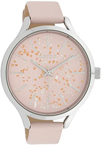 Oozoo Damenuhr mit Glitzer Zifferblatt und Lederband 45 MM Pinkgrau/Pinkgrau C10087