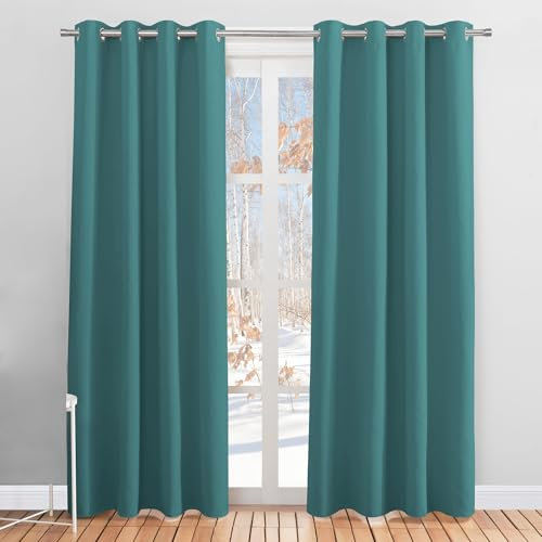 PONY DANCE Cortina Opaca Termica Aislante Frio y Calor para Salon Dormitorio, Curtains for Living Room para Ventanas 2 Piezas, 117x228 CM, Verde Turquesa
