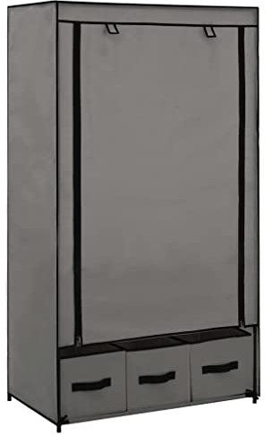 vidaXL Kleiderschrank mit 3 Schubladen Stoffschrank Faltschrank Garderobenschrank Garderobe Schrank Schlafzimmer Grau 87x49x159 cm Stoff
