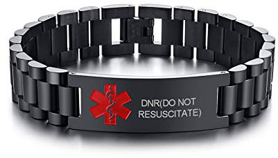 XUANPAI DNR(DO NOT RESUSCITATE) Medical Alert ID Armband-Angepasst 15,5 MM Schwarz Edelstahl Breites Armband Armband für Männer Junge, 8,3