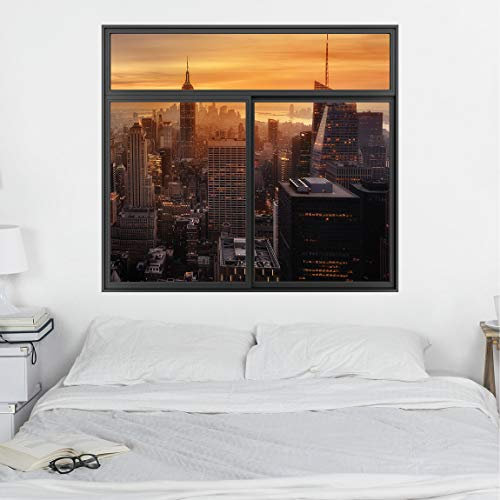 Bilderwelten Wandtattoo New York 40x40cm Fenster Schwarz Manhattan Skyline Abendstimmung