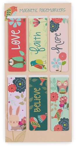 Set of 6 Faith Encouragements Faith Hope Love Believe Vintage Retro Birds/Floral Inspirational Magnetic Bookmark, Size Small 2.3 x .75
