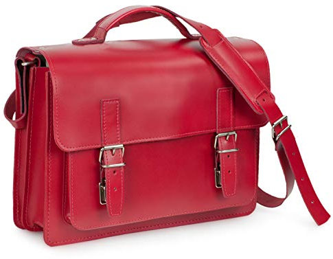 Hamosons – Lässige Aktentasche/Lehrertasche Größe M aus Leder, helles Kirsch-Rot, Modell 605