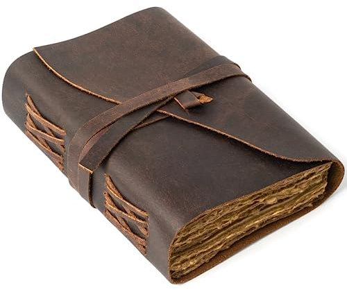 NomadCraftsCo. Vintage Leder-Tagebuch, linierte Seiten – Ledergebundenes Tagebuch – Handgefertigtes antikes Büttenrandpapier – Leder-Skizzenbuch – Buch der Schatten Tagebuch für Männer und Frauen