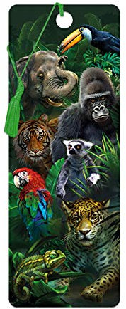 3D LiveLife Lesezeichen - Jungle Pals von Deluxebase. Ein Dschungel-Lesezeichen mit linsenförmigen 3D-Kunstwerken, lizenziert von der bekannten Künstlerin Tami Alba