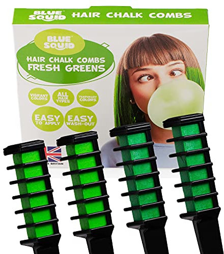 Blue Squid Haarkreide für Mädchen – Grün 4 St, grüne Haarfärbekämme, 4 zweifarbige grüne temporäre Kinder Haarfarbe, waschbare grüne Haarfarbe, Geschenkideen für Teenager-Mädchen-Geschenkideen
