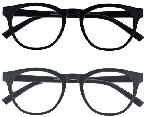 OPULIZE Blu-Brille Blaulichtfilter 2er Pack Cool Rund Rahmen Federscharniere Verbessern Den Schlaf Computerbrille Gaming Entspiegelt Schwarz Grau Herren Damen BB5-17 +0.00