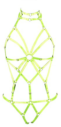 BBOHSS Damen Body Hosenträger BH Set Strumpfband Punk Gothic Mode elastische Größe verstellbare Unterwäsche Accessoires (Leuchtendes Grün)