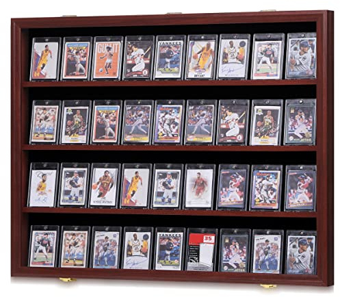 Temgee 36 Baseballkarten-Vitrine – abschließbare Sportkarten-Vitrine, Wandhalterung mit UV-Schutz, Acryltür für Baseball, Basketball, Fußball, Hockey, Sammelkartensammlung (Mahagoni)