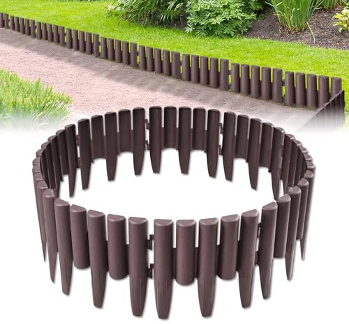 Froadp Rasenkante Kunststoff 28x24cm Plastik Beetumrandung Palisade Mähkante Randstein Flexibler Beeteinfassung Holzoptik Dekorative Garten Zäune für Obstgärten Beet Wege (2,8m=10 Stück, Braun)