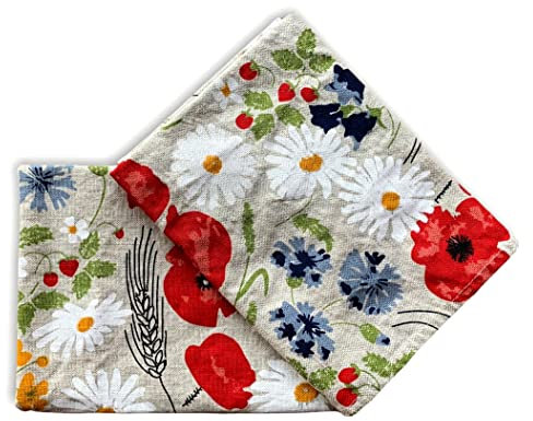 JOWOLLINA 2er-Set: Gourmet Geschirrtücher Küchenhandtücher Handtücher Tücher 44x68 cm Halbleinen Stonewashed Bedruckt (Wiesenblume rot)