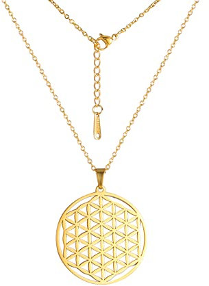 TEAMER acier inoxydable fleur de vie collier pendentif plaqué or chaîne bijoux géométrie accessoires amulette bijoux (Style 1 - Or)