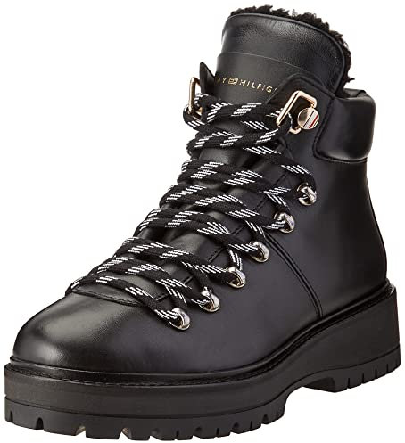 Tommy Hilfiger Leather Outdoor Flat Boot FW0FW06725, Stivale Basso Donna, Nero (Black), 38 EU