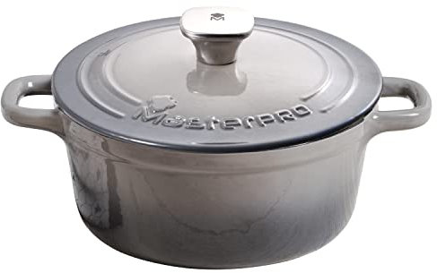 MasterPRO Unique | Cacerola de Cocina de 27cm con Tapa | Color Gris | Fabricada con Hierro Fundido | Asas Ergonómicas | Cazuela de Cocina | Compatible con Todo Tipo de Cocinas