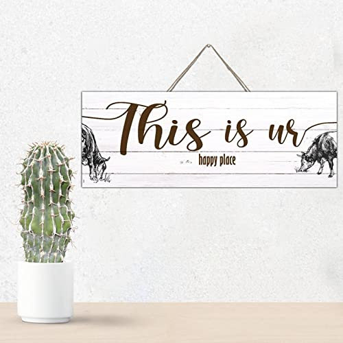 NABRAND This Is Us Happy Place Animal Cow Holzschild Holzbeize Schild für Wohnzimmer Schlafzimmer Geschenke für Freunde Familie 61 x 20,3 cm