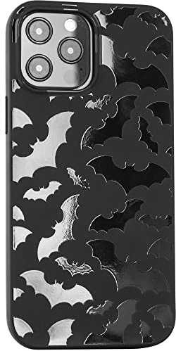 Cavka Matte Black Case Compatible with - iPhone 12 Pro - iPhone 12-6.1 inch Protective TPU Rubber Cover Cute Bats Spooky Print Classy Bumper Non-Slip Design Shockproof Goth Halloween Animal Cool