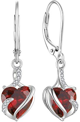 FJ Damen Ohrringe Januar Geburtsstein 925 Sterling Silber Hängend Granat Ohrringe Unendlichkeit Infinity Schmuck Geschenke für Damen Frauen Mutter Freundin Mama