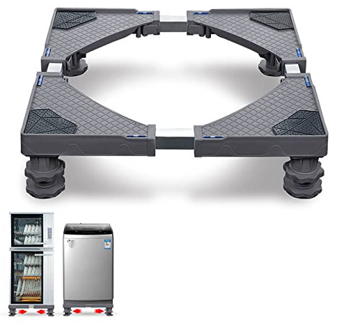 Aufun Waschmaschine Sockel Untergestell für Kühlschrank, 4 Stabilen Füßen für Trockner, Waschmaschine (Einstellbare Breite 45-75 cm Höhe 10-13 cm) Bärenlast max. 200kg(Grau)