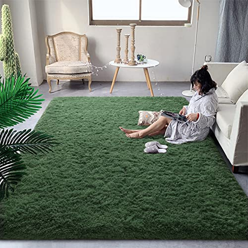 DweIke Superweicher Shaggy-Teppich, flauschige Teppiche, 1.5x2.4 m, tiefgrüner Teppich für Wohnzimmer, Schlafzimmer, Mädchen, Kinderzimmer, Heimdekoration, rutschfester Plüsch, 1.5x2.4 m tief, Reen