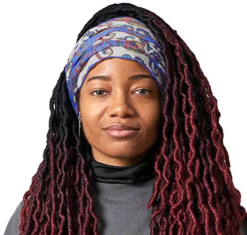 Nachhaltiges, breites, vorgebundenes Yoga-Stirnband – Baumwolle, Öko-Stirnbänder für Frauen, Boho-Haarbänder für Frauen, Paisleyblau