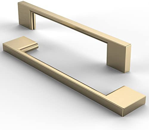 FURNIWARE 5 Stück Möbelgriffe Schrankgriffe Küchengriffe Griffe Gold Schubladengriffe 128mm lochabstand -Messing Gold Edelstahl Gebürstet